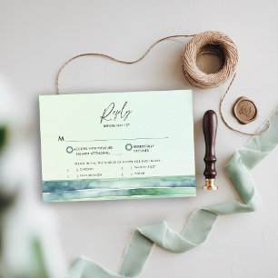 Coastal Beach Sea Green Tide Pool Stripes Wedding RSVP Card