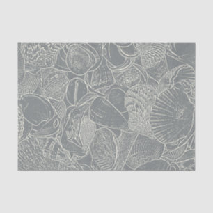Coastal Beach Sea Shell Grey White Decoupage Tissue Paper
