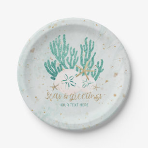 Coastal Beach SEAS & Greetings Turquoise Glitter Paper Plate