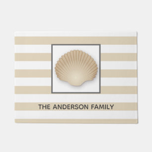 Coastal Beach Seashell, Stripes, & Family Name Doormat
