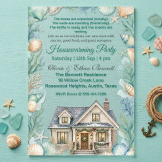 Coastal Beach Seashells Tropical Sand Housewarming Acrylic Invitations