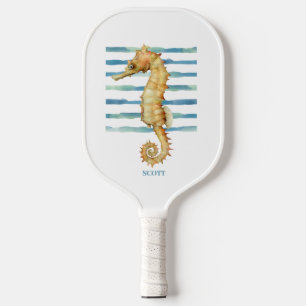 Coastal Beach Seashore Watercolor Seahorse, Pickleball Paddle