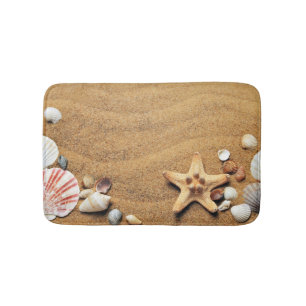 Coastal Beach Starfish and Seashells Bath Mat