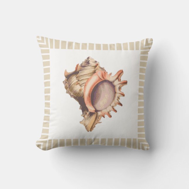 Coastal Beach Style Conch Seashell Cushion (Front)
