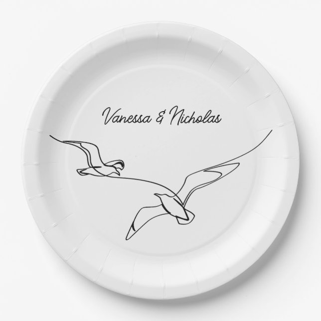 Coastal Beach Summer Vacation Wedding Engagement Paper Plate (Front)
