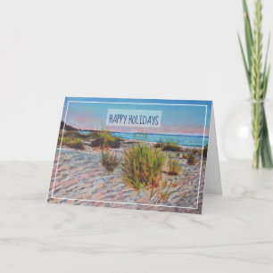 Coastal Beach Sunset Shoreline Art Holiday Card