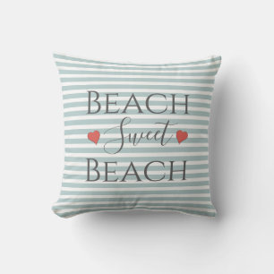 Coastal Beach Sweet Beach House Quote Aqua Striped Cushion