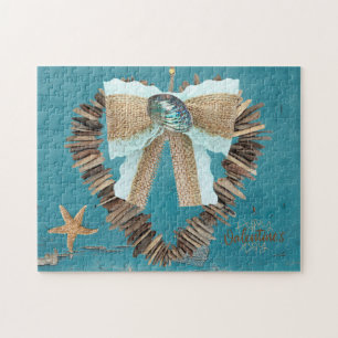 Coastal Beach Theme Driftwood Heart Valentines Day Jigsaw Puzzle
