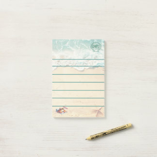 Coastal Beach Themed Monogram Lined Post-it Notes