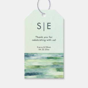 Coastal Beach Tide Pool Sea Green Stripes Wedding Gift Tags