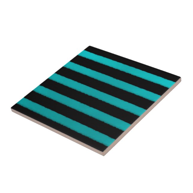 Coastal Beach Turquoise Wave Stripes On Black   Ceramic Tile (Side)