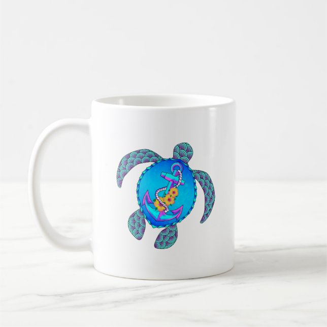 Coastal Beach Turtle Anchor Coffee Mug (Left)