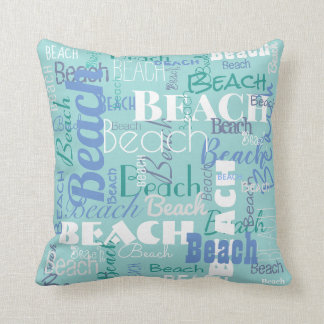 Coastal Beach Typography Pattern Tropical Sea Blue Cushion