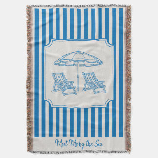 Coastal Beach Vibes Blue Stripes Throw Blanket
