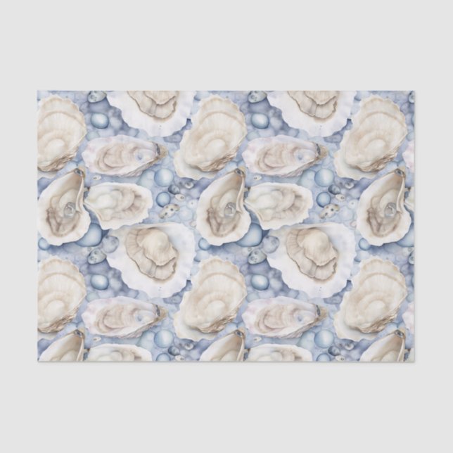 Coastal Beach Watercolor Oyster Shells Tissue Paper (Front)
