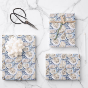 Coastal Beach Watercolor Oyster Shells Wrapping Paper Sheet