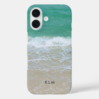 Coastal Beach Waves on Sand Monogram iPhone 16 Case