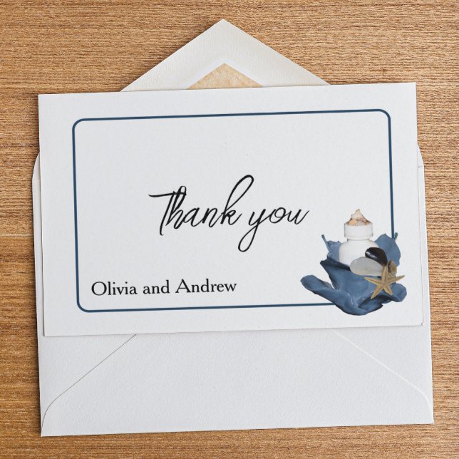 Coastal beach wedding sea ocean blue iris floral thank you card (Creator Uploaded)
