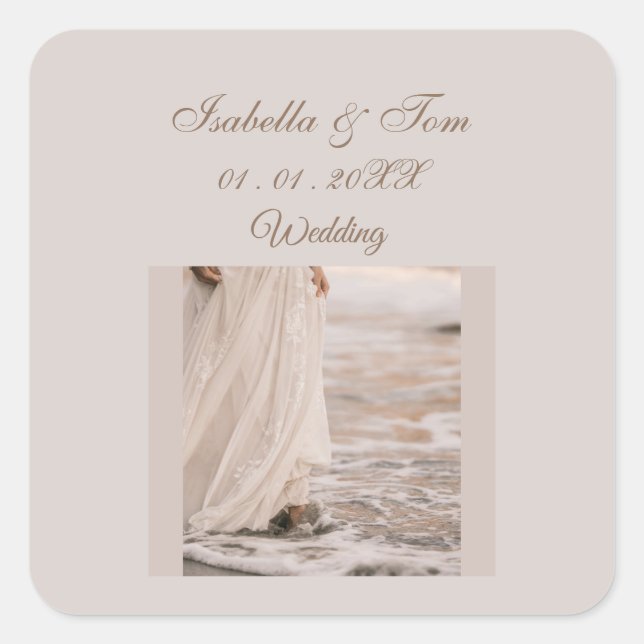 Coastal Beach Wedding | Soft Neutral Boho Favor Square Sticker (Front)