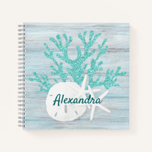Coastal Beach Wood Starfish Sand Dollar Customised Notebook