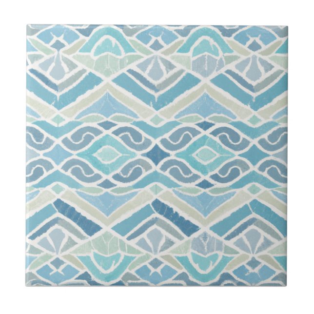Coastal/beachy/nautical blue ceramic tile (Front)