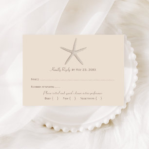 Coastal Beige Starfish Beach Wedding Dinner RSVP Card