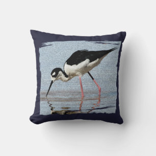 Coastal Bird Black White West Coast Beach House Cushion