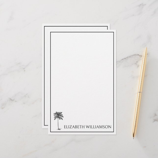 Coastal Black Palmetto Palm Tree Personalised Stationery (Front/Back In Situ)
