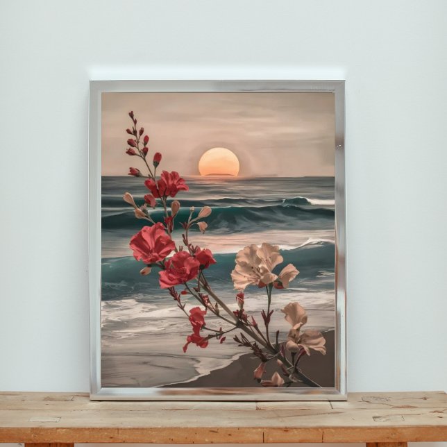 Coastal Bliss: Red and White Flowers at Sunset Photo Print (Creator Uploaded)