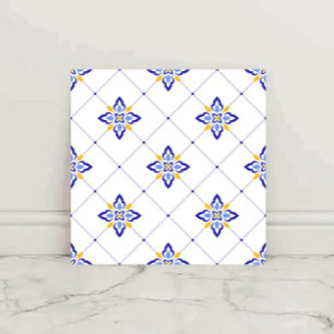 Coastal Blossom Minimal Blue Modern Mediterranean  Ceramic Tile