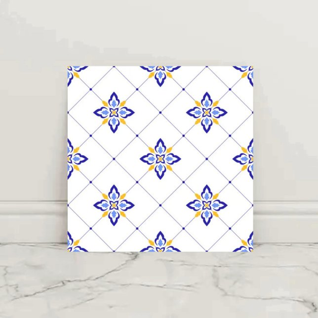 Coastal Blossom Minimal Blue Modern Mediterranean  Ceramic Tile (Creator Uploaded)