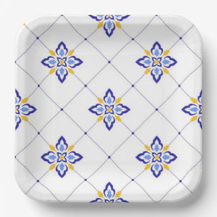 Coastal Blossom Minimal Blue Modern Mediterranean  Paper Plate