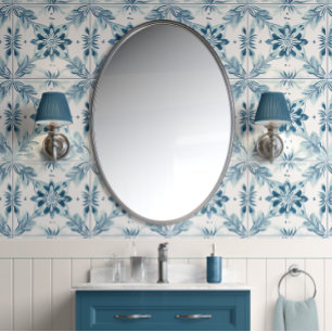 Coastal Blossom Tiles - Soft Teal, White - Coastal Wallpaper