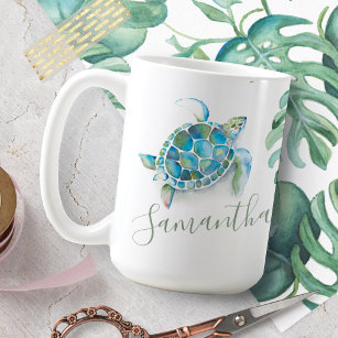Coastal Blue and Green Sea Turtle Personalised Coffee Mug