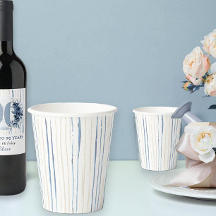 Coastal Blue and Sand Brushstroke Striped Paper Cups