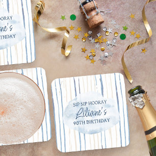 Coastal Blue and Sand Striped Personalised Square Paper Coaster