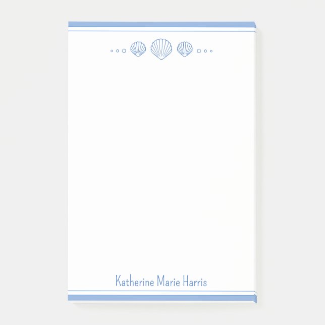 Coastal Blue and Scallop Seashells Personalised Post-it Notes (Front)