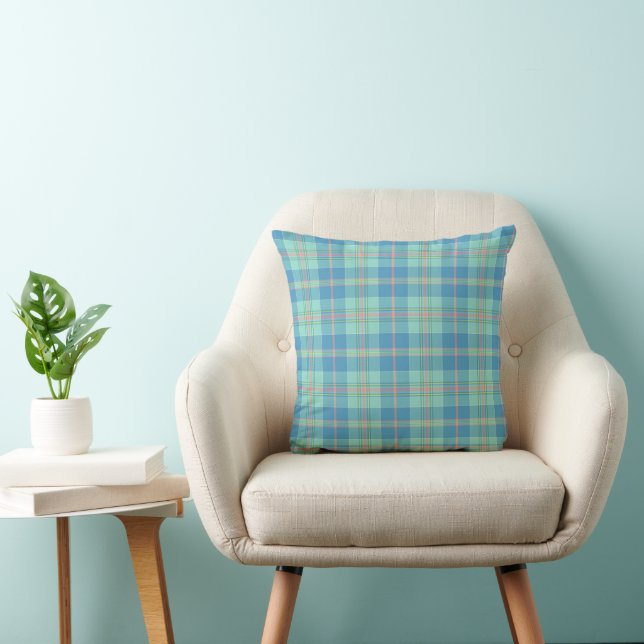 Coastal Blue and Sea Foam Green Plaid Cushion (Chair)
