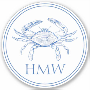 Coastal Blue and White Crab Monogram