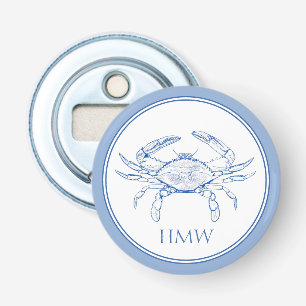 Coastal Blue and White Crab Monogram Bottle Opener