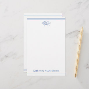 Coastal Blue and White Crab Personalised Stationery