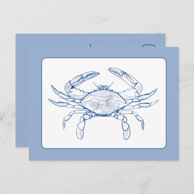 Coastal Blue and White Crab Postcard (Front/Back)