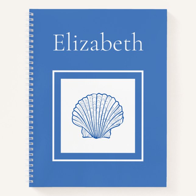 Coastal Blue and White Scallop Shell Notebook (Front)
