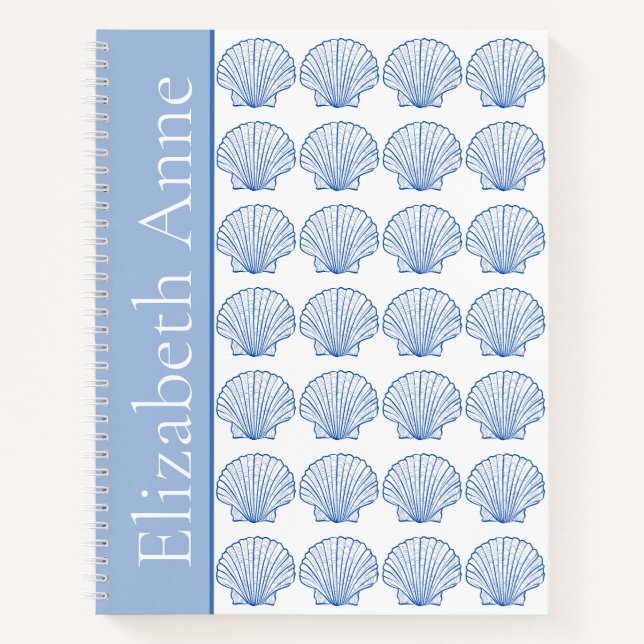 Coastal Blue and White Scallop Shell Notebook (Front)