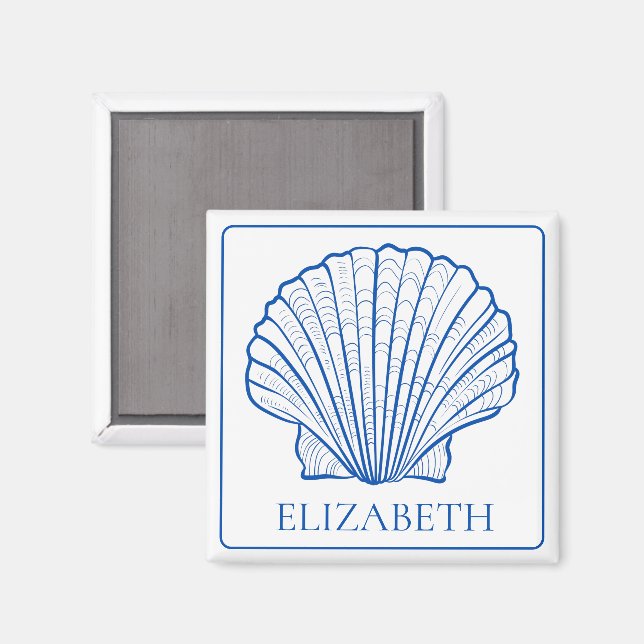 Coastal Blue and White Seashell Personalised Magnet (Front/Back)