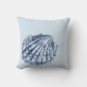 Coastal Blue and White Seashells Cushion