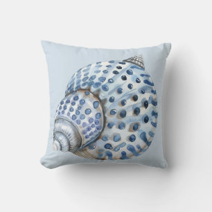 Coastal Blue and White Seashells Cushion