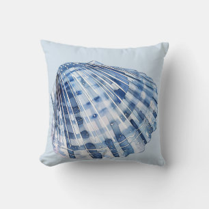 Coastal Blue and White Seashells Cushion