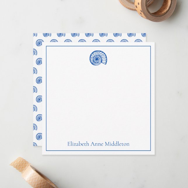 Coastal Blue and White Shell Personalised Card (Front/Back In Situ)