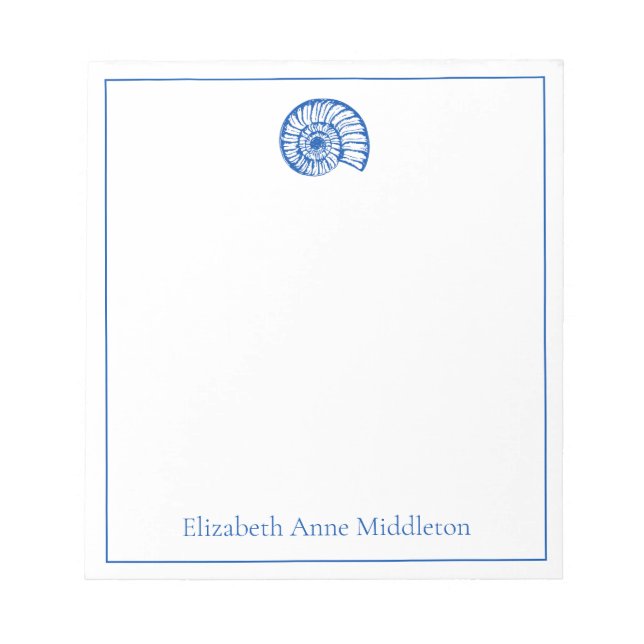 Coastal Blue and White Shell Personalised Notepad (Front)